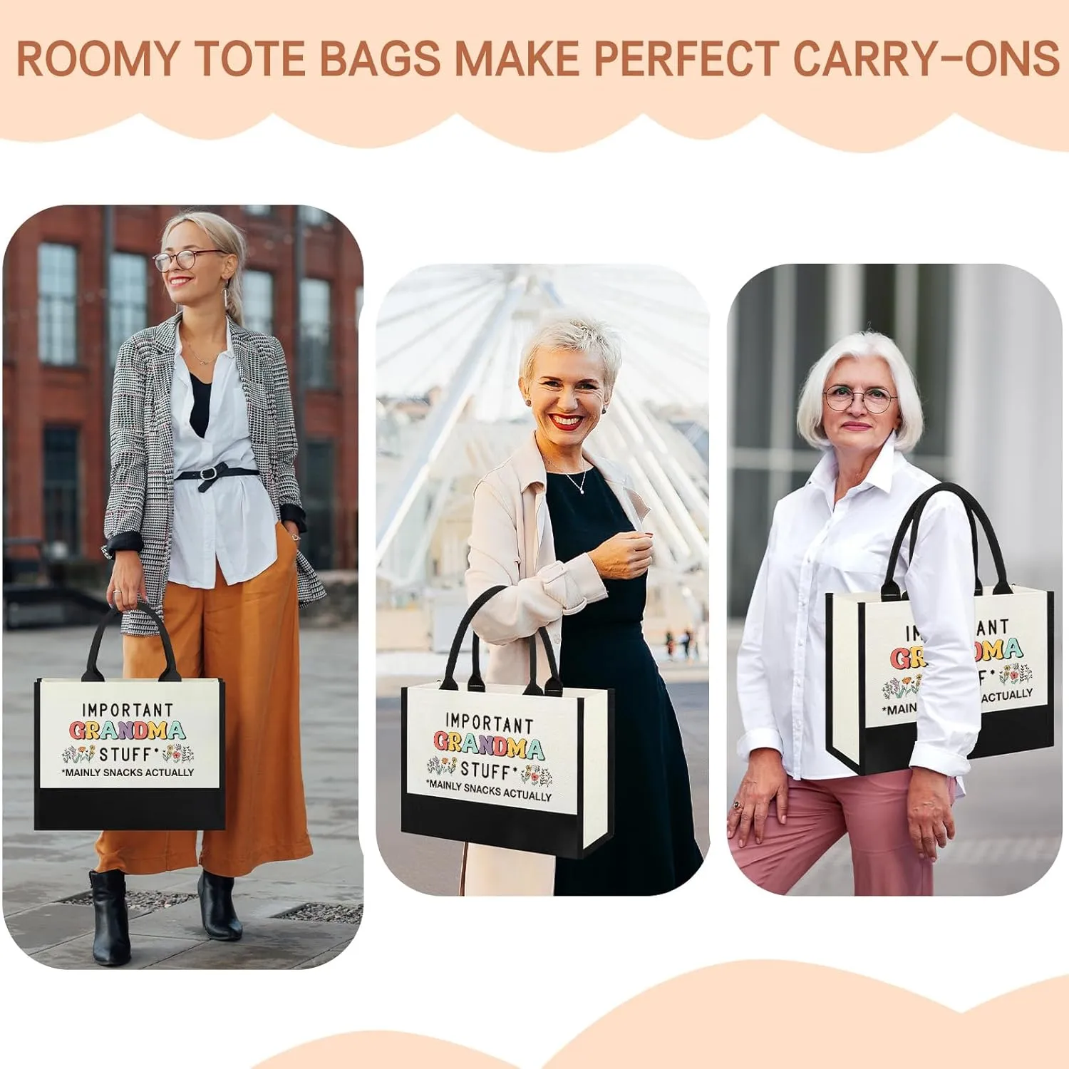 Mothers Day Birthday Gifts for Grandma, Tote Bag Gifts Idea for New First Time Grandma Gigi Nana from Grandkids, First Time Best Grandmother Shopping Grocery Bag