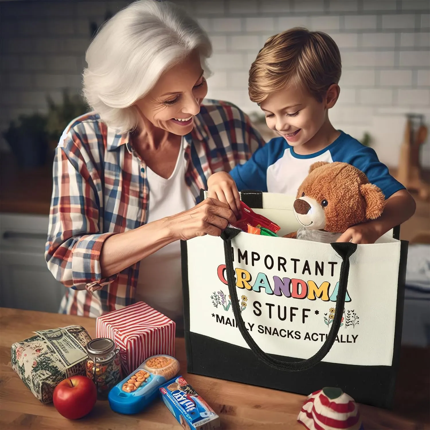 Mothers Day Birthday Gifts for Grandma, Tote Bag Gifts Idea for New First Time Grandma Gigi Nana from Grandkids, First Time Best Grandmother Shopping Grocery Bag