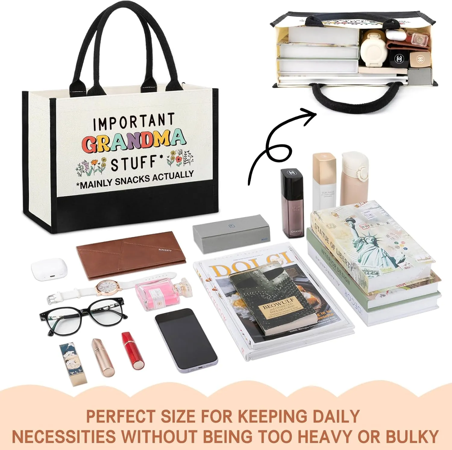 Mothers Day Birthday Gifts for Grandma, Tote Bag Gifts Idea for New First Time Grandma Gigi Nana from Grandkids, First Time Best Grandmother Shopping Grocery Bag