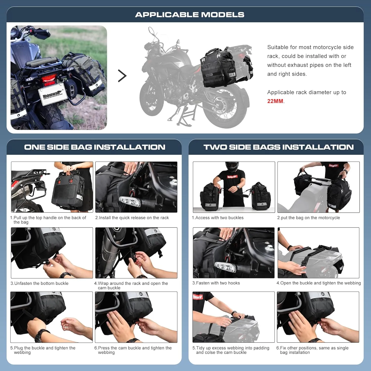 Motorcycle Saddlebags Waterproof 20-25L Motorcycle Side bag Quick Release Motorbike Hanging Bags Motorbike Accessories Black,1 pack