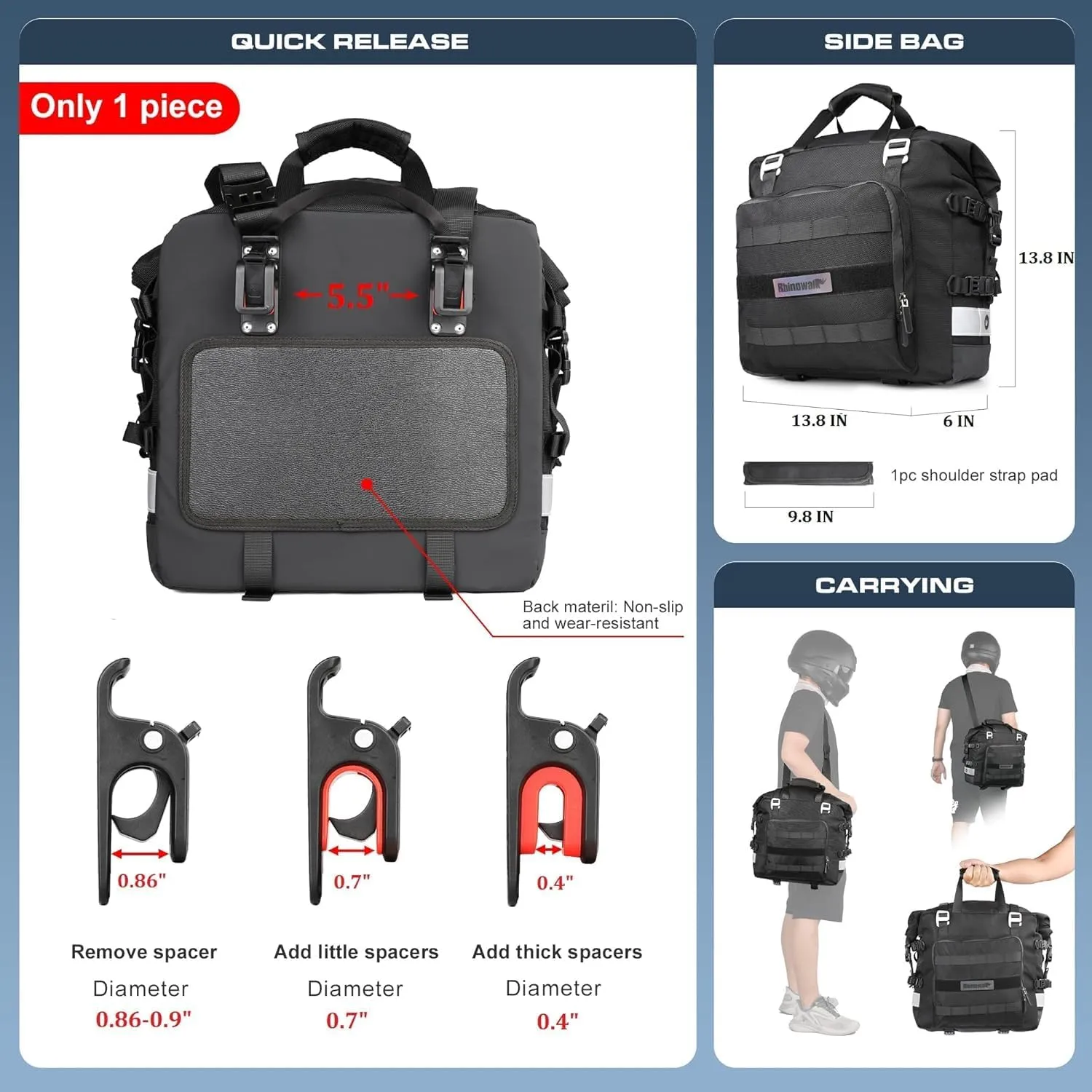 Motorcycle Saddlebags Waterproof 20-25L Motorcycle Side bag Quick Release Motorbike Hanging Bags Motorbike Accessories Black,1 pack
