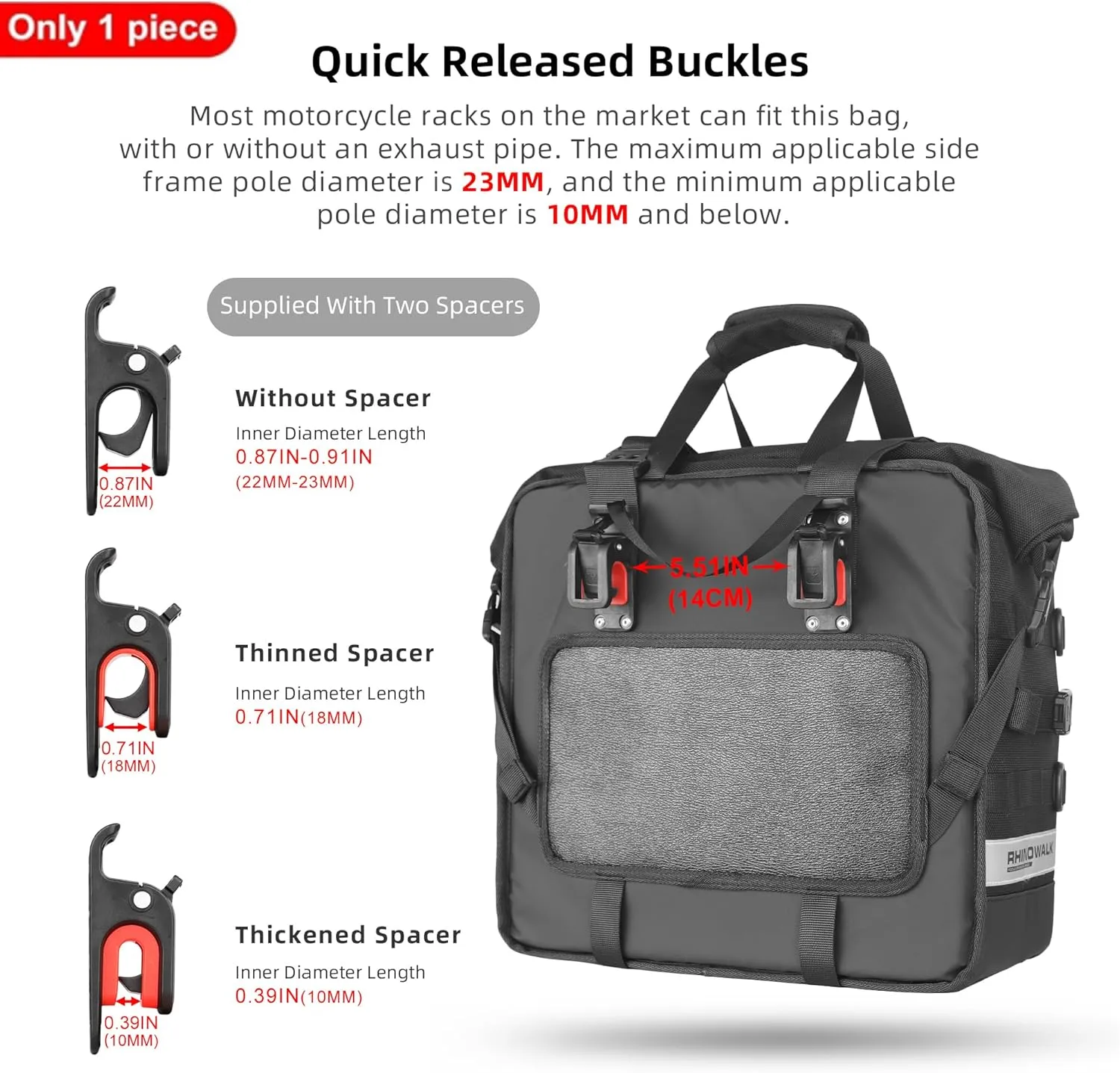 Motorcycle Saddlebags Waterproof 25-35L Motorcycle Side bag Quick Release Motorbike Hanging Bags Motorbike Accessories Black,1 pack