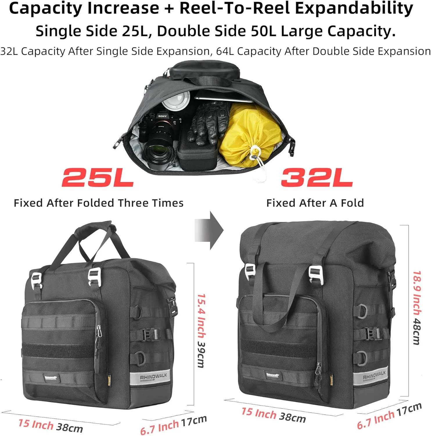 Motorcycle Saddlebags Waterproof 25-35L Motorcycle Side bag Quick Release Motorbike Hanging Bags Motorbike Accessories Black,1 pack