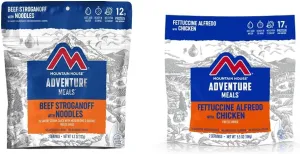 Mountain House Beef Stroganoff with Noodles (2 Servings) and Mountain House Fettuccine Alfredo with Chicken (2 Servings) | Freeze Dried Backpacking & Camping Food