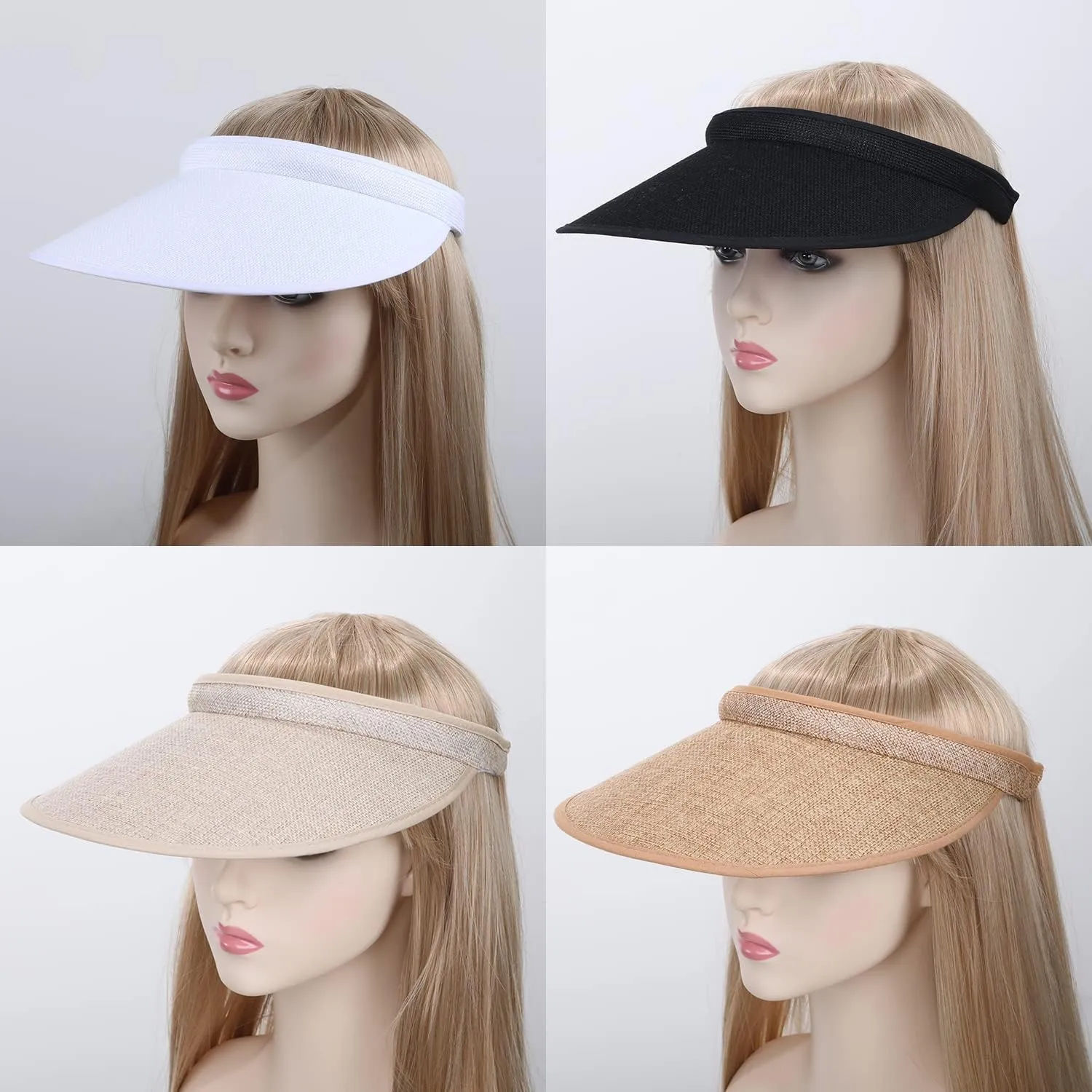 MULIMU 4-Pack Women Wide Brim Sun Visor UV Protection UPF50  Hat Golf Visor with Clip