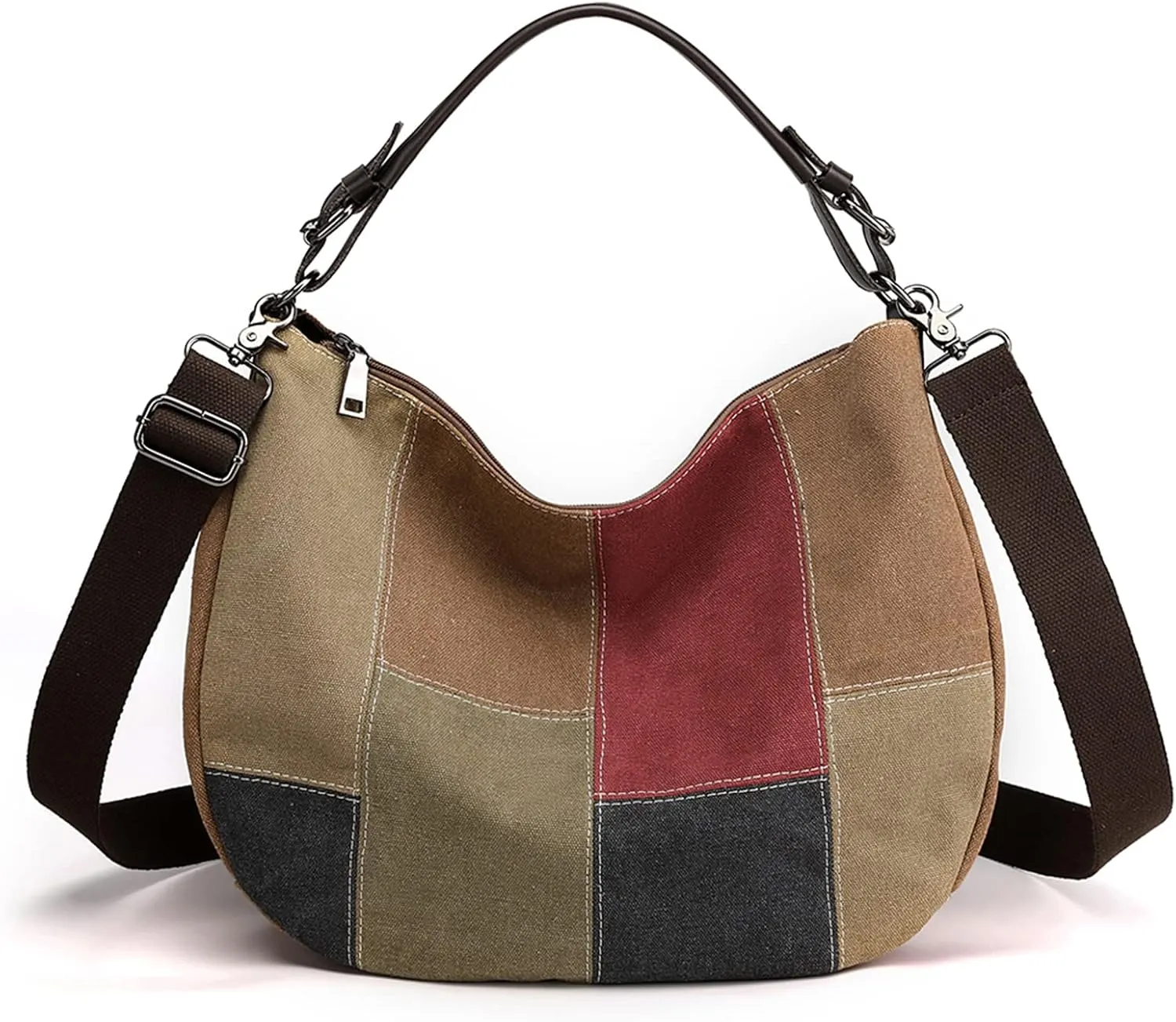 Multi-Color Casual Womens Shoulder Tote Bag Canvas Hobo Handbags Crossbody Color Block Purse