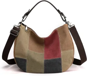 Multi-Color Casual Womens Shoulder Tote Bag Canvas Hobo Handbags Crossbody Color Block Purse