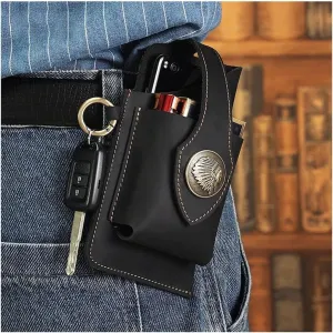 Multifunctional Leather Mobile Phone Bag, Large Capacity Men's Cell Phone Waist Bag, Casual Belt Bag Phone Pouches with Belt Loop, Belt Phone Pouches Holder for Most Phones (Black)