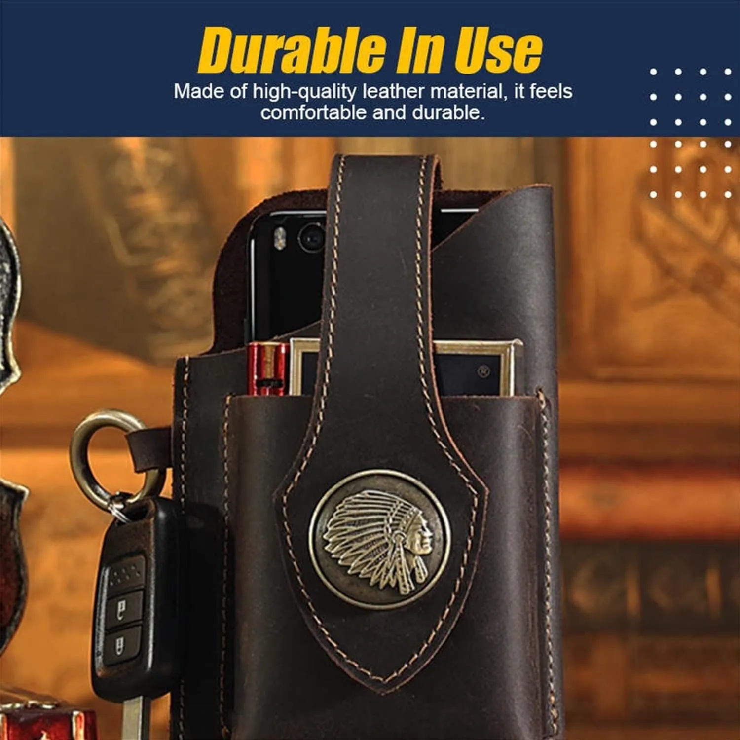 Multifunctional Leather Mobile Phone Bag, Large Capacity Men's Cell Phone Waist Bag, Casual Belt Bag Phone Pouches with Belt Loop, Belt Phone Pouches Holder for Most Phones (Black)