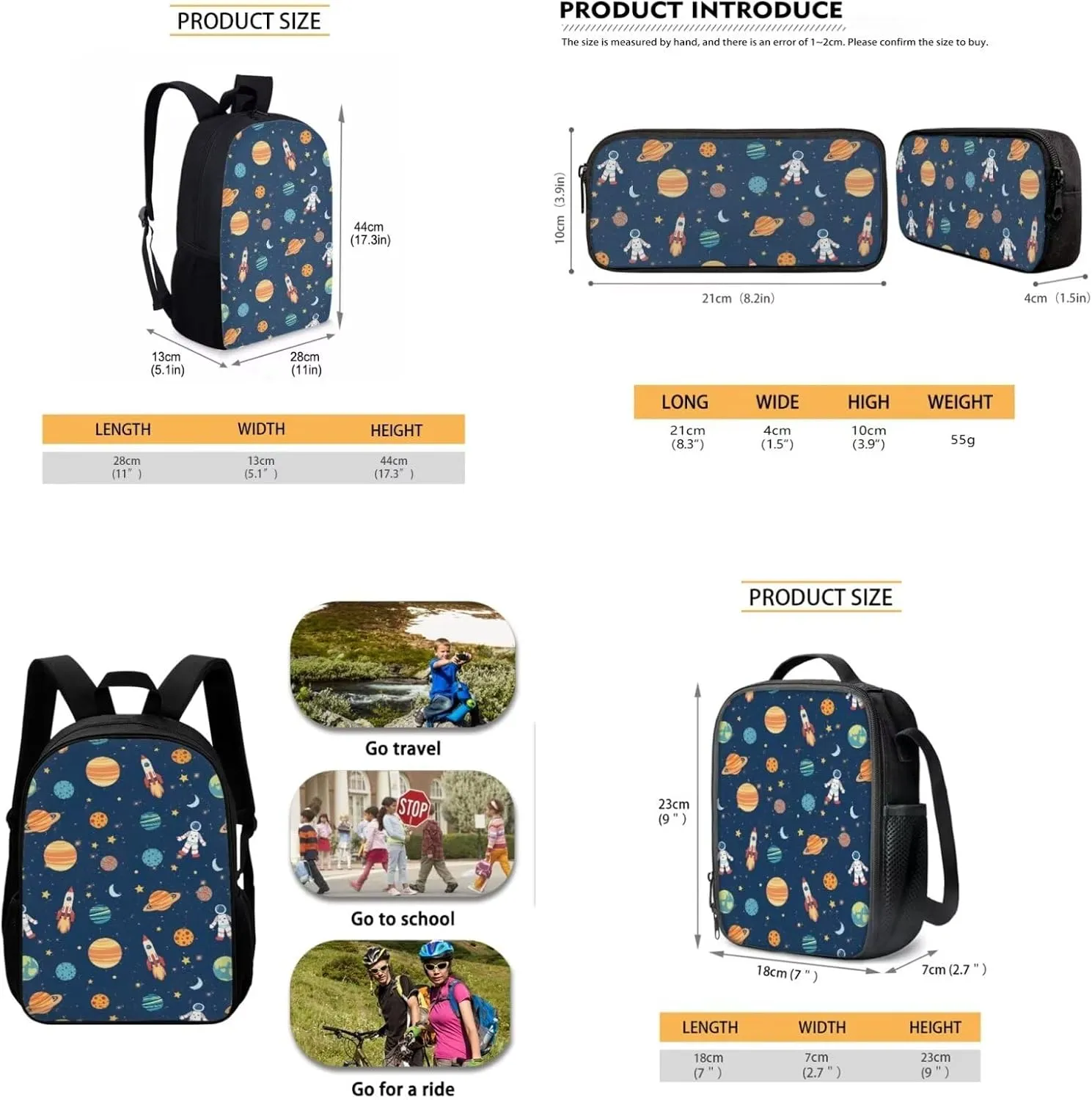 Mumeson Astronsut Kids Backpack Big Capacity Bookbag Rucksack Schoolbags for Teen Boys Kids Lightweight Lunch Bags Portable Pencil Case Include Back to School Supplies