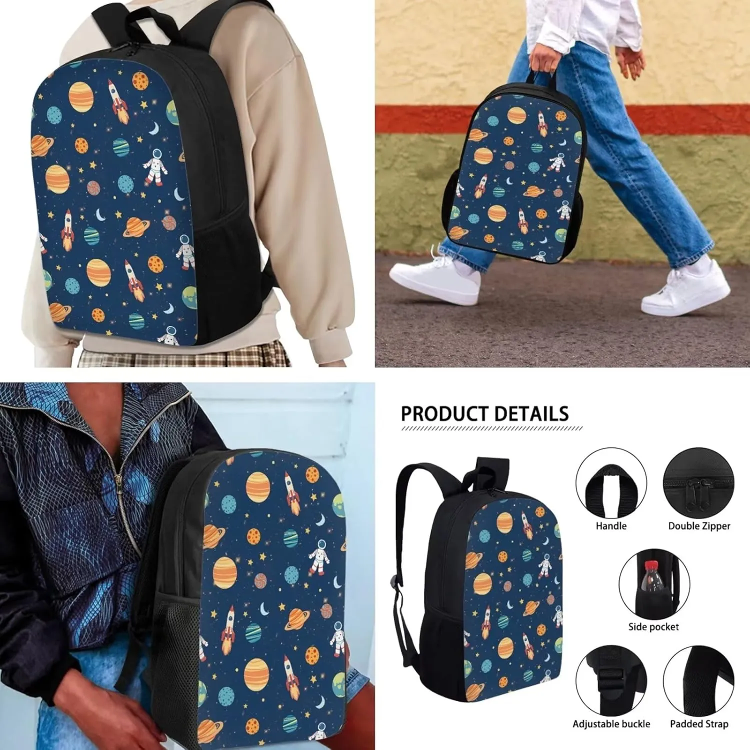 Mumeson Astronsut Kids Backpack Big Capacity Bookbag Rucksack Schoolbags for Teen Boys Kids Lightweight Lunch Bags Portable Pencil Case Include Back to School Supplies