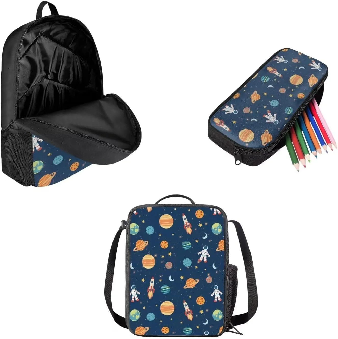 Mumeson Astronsut Kids Backpack Big Capacity Bookbag Rucksack Schoolbags for Teen Boys Kids Lightweight Lunch Bags Portable Pencil Case Include Back to School Supplies