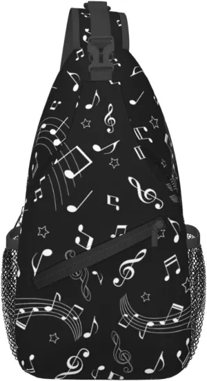 Music Notes Stars Crossbody Bag Cross Chest Bag Adjustable Sling Backpack Sports Gym Shoulder Bags Travel Cycling Daypack Diagonally Casual Rucksack