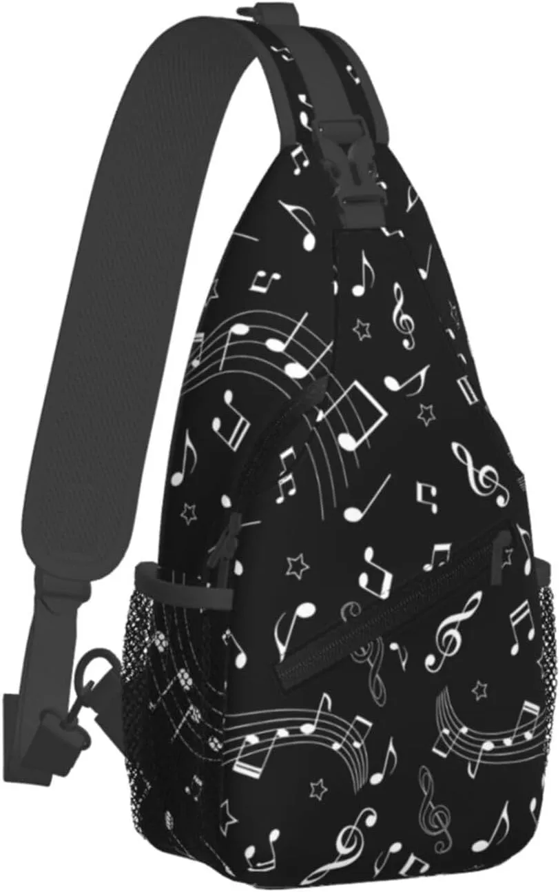 Music Notes Stars Crossbody Bag Cross Chest Bag Adjustable Sling Backpack Sports Gym Shoulder Bags Travel Cycling Daypack Diagonally Casual Rucksack