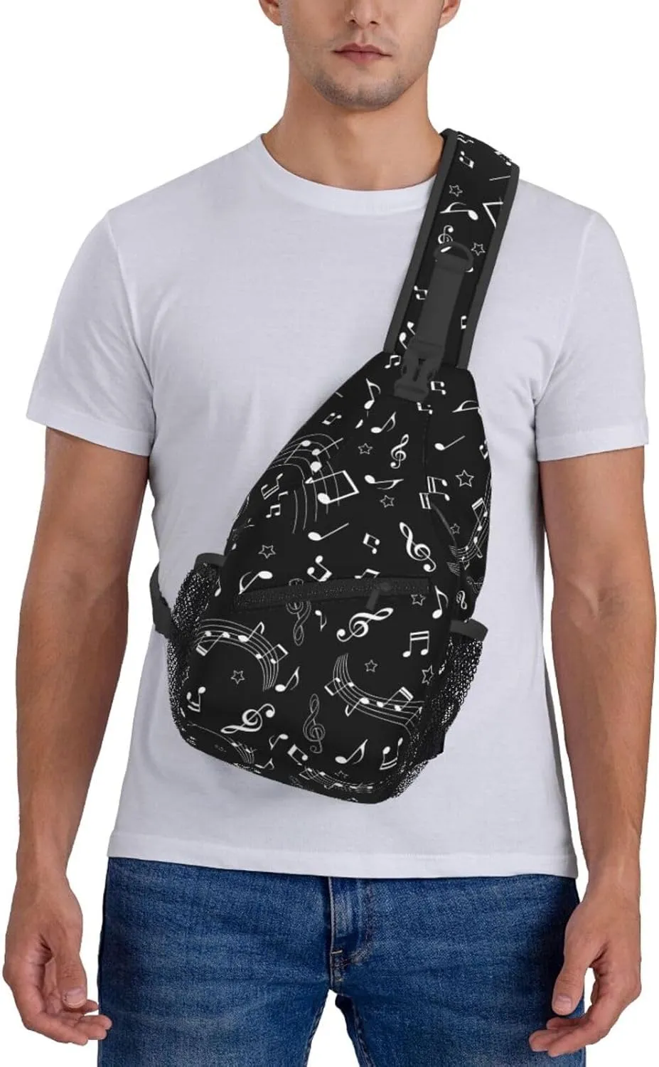 Music Notes Stars Crossbody Bag Cross Chest Bag Adjustable Sling Backpack Sports Gym Shoulder Bags Travel Cycling Daypack Diagonally Casual Rucksack