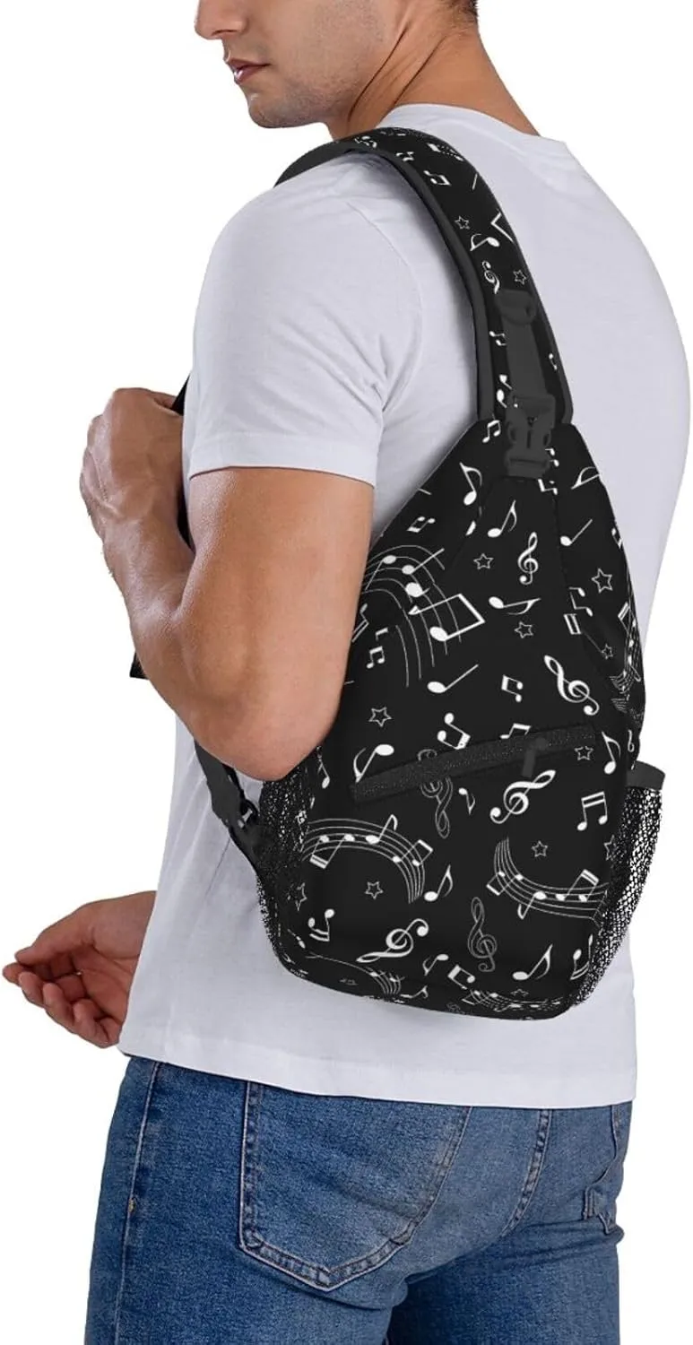 Music Notes Stars Crossbody Bag Cross Chest Bag Adjustable Sling Backpack Sports Gym Shoulder Bags Travel Cycling Daypack Diagonally Casual Rucksack