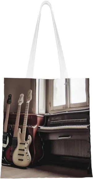 Musical Instrument Print Canvas Tote Bags Lightweight Shoulder Bag Reusable Grocery Shopping Bag Handbags for Women Men