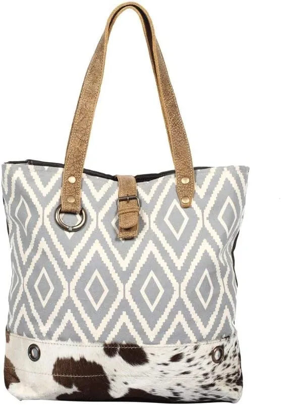 Myra Bag Vacation Upcycled Canvas & Cowhide Tote Bag S-1347