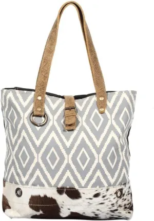 Myra Bag Vacation Upcycled Canvas & Cowhide Tote Bag S-1347