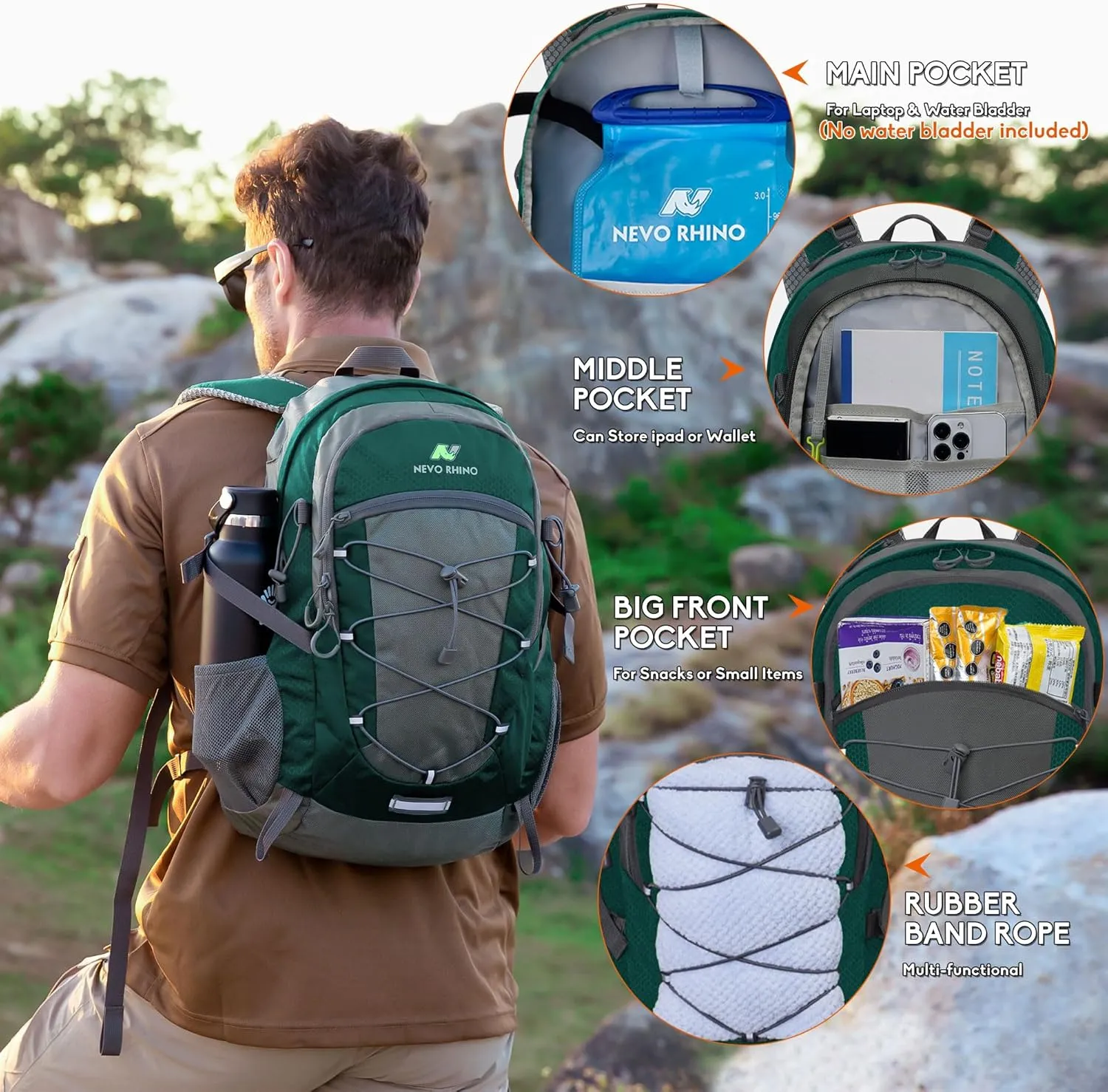 N NEVO RHINO Hiking Backpack 25L/35L Water Resistant Outdoor Day Pack, Lightweight Travel Small Backpack for Men Women
