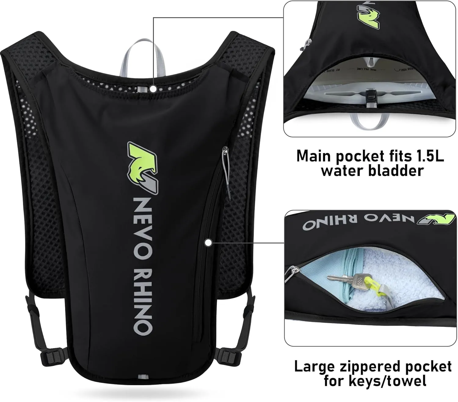 N NEVO RHINO Running Vest,Hydration Vest 5.5L with 1.5L Water Bladder,Lightweight Hydration Pack Water Backpack for Hiking Race