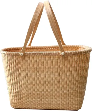 Nantucket Tall Tote Office Handbag with Handle - Cane-on-cane Weave, Picnic Basket, Large Capacity for Women, Top Handle, Home & Outdoor Storage