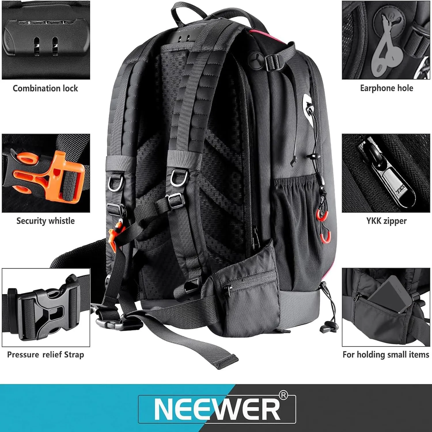 Neewer Pro Camera Case Waterproof Shockproof Adjustable Padded Camera Backpack Bag with Anti Theft Lock for DSLR, Compatible with DJI Phantom 1 2 3 Drone Tripods Flash Lens Accessories