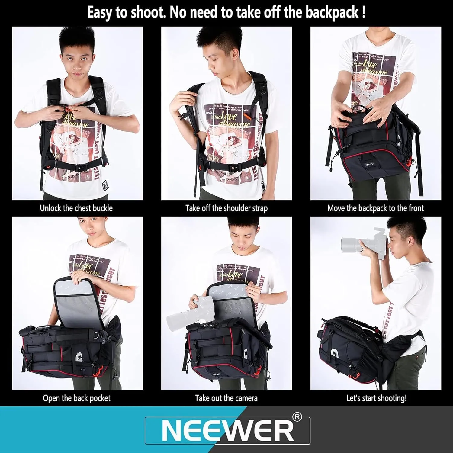 Neewer Pro Camera Case Waterproof Shockproof Adjustable Padded Camera Backpack Bag with Anti Theft Lock for DSLR, Compatible with DJI Phantom 1 2 3 Drone Tripods Flash Lens Accessories