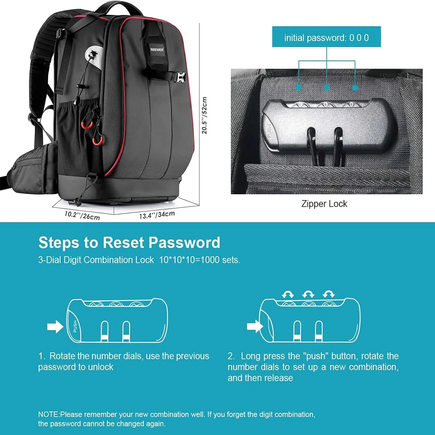 Neewer Pro Camera Case Waterproof Shockproof Adjustable Padded Camera Backpack Bag with Anti Theft Lock for DSLR, Compatible with DJI Phantom 1 2 3 Drone Tripods Flash Lens Accessories