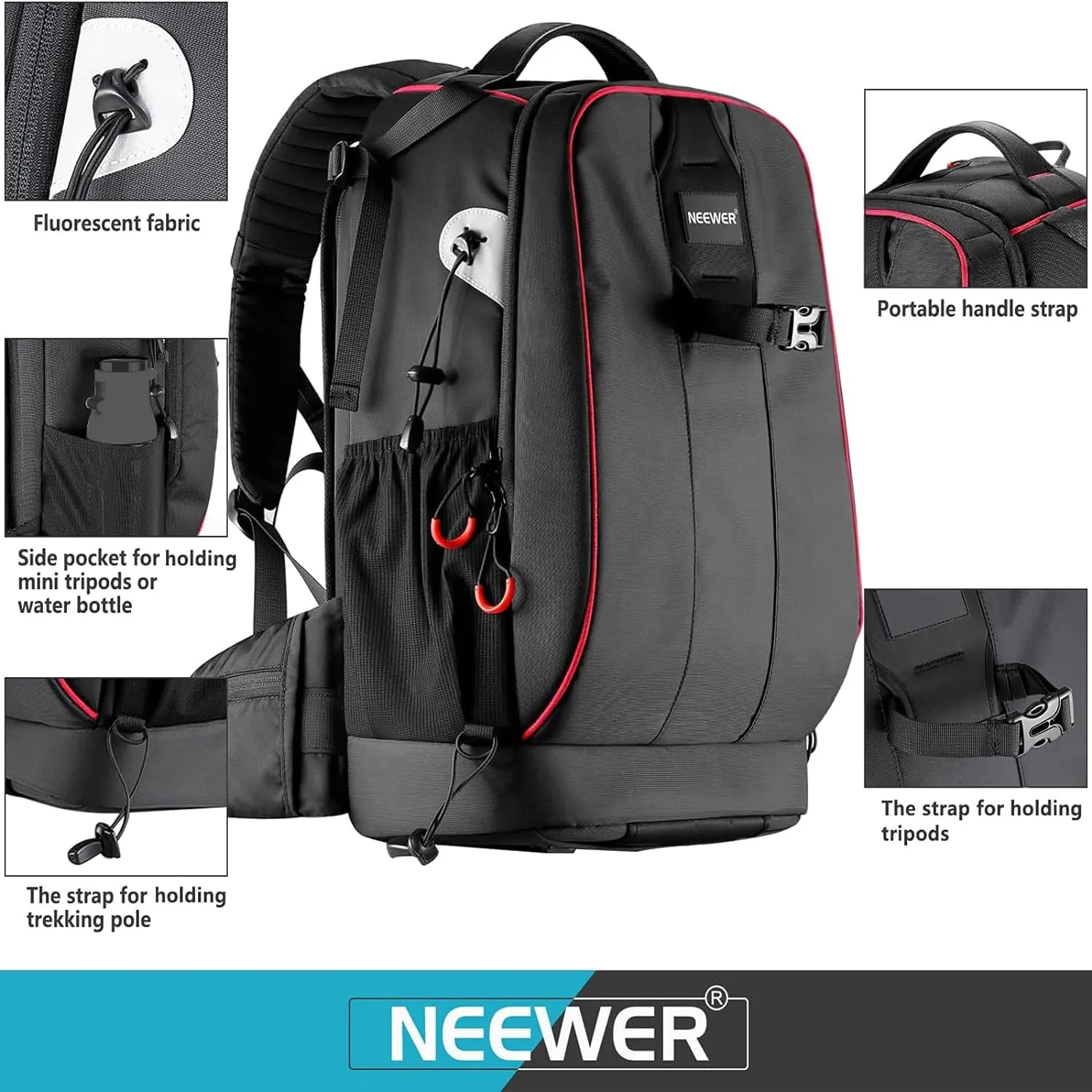 Neewer Pro Camera Case Waterproof Shockproof Adjustable Padded Camera Backpack Bag with Anti Theft Lock for DSLR, Compatible with DJI Phantom 1 2 3 Drone Tripods Flash Lens Accessories