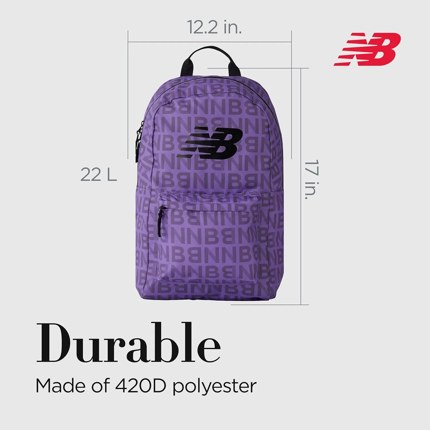 New Balance Backpack, Daypack Small Travel Bag for Men and Women, Purple, 17 Inch