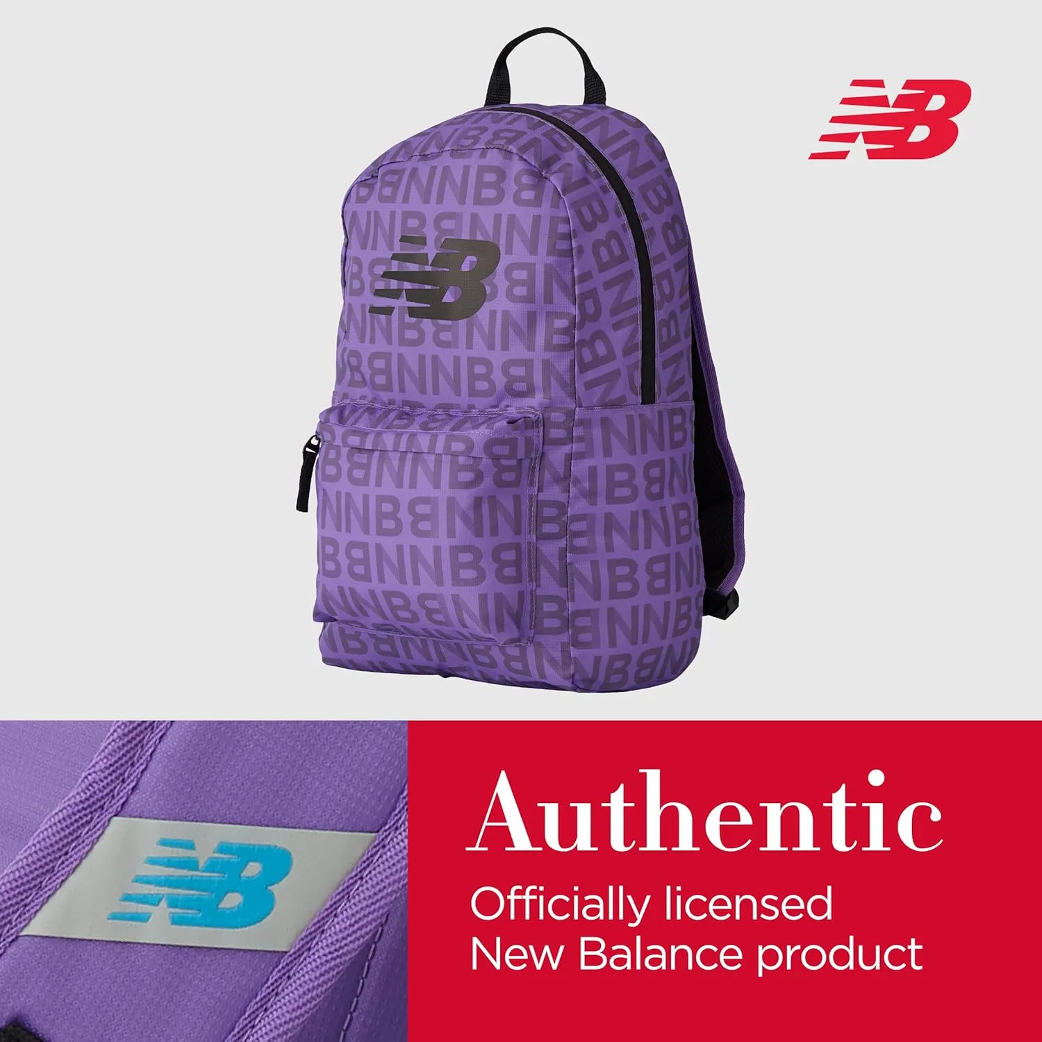 New Balance Backpack, Daypack Small Travel Bag for Men and Women, Purple, 17 Inch