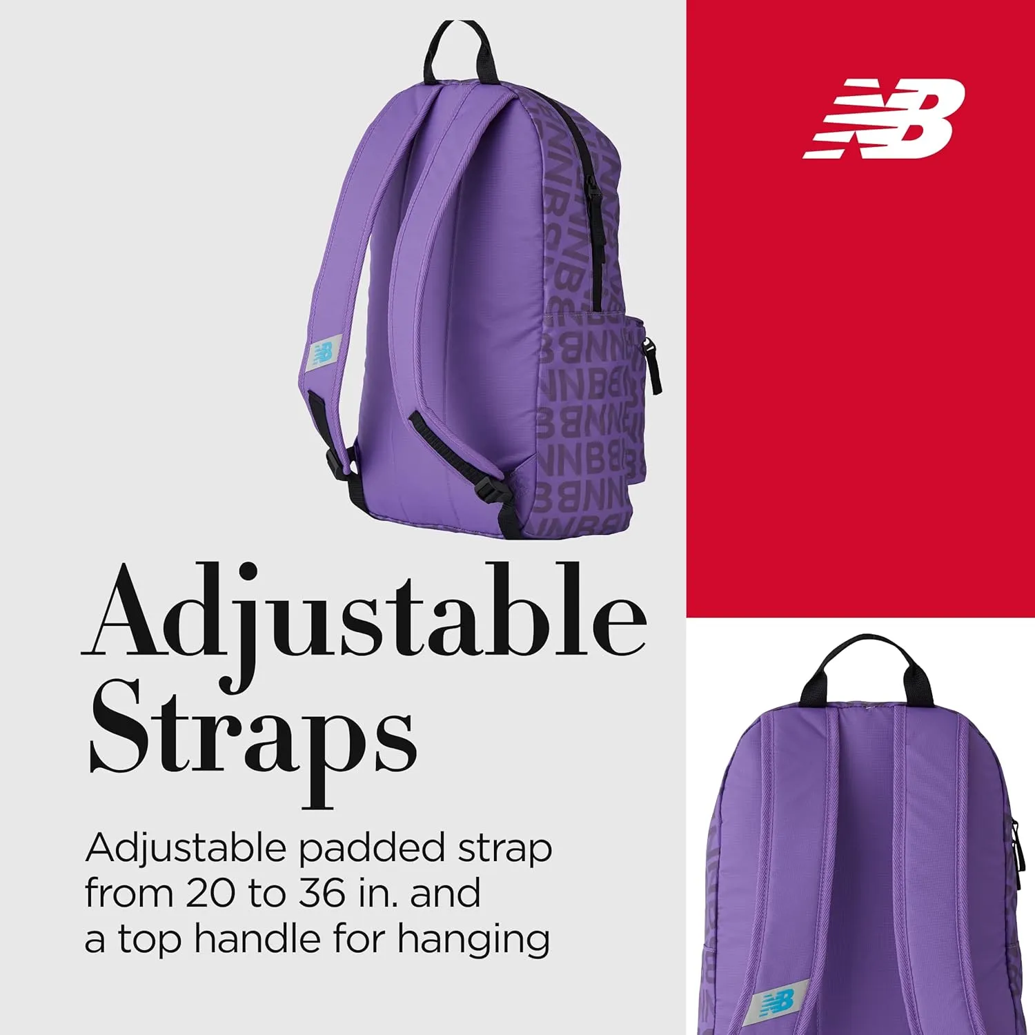 New Balance Backpack, Daypack Small Travel Bag for Men and Women, Purple, 17 Inch