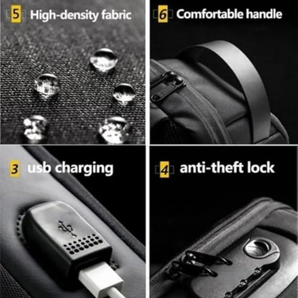 New Carbon Fiber Streamline Anti-Theft Sling Bag, Sling Bag USB Charging Portable SlingBackpack, for Travel Gym Sports (Black)