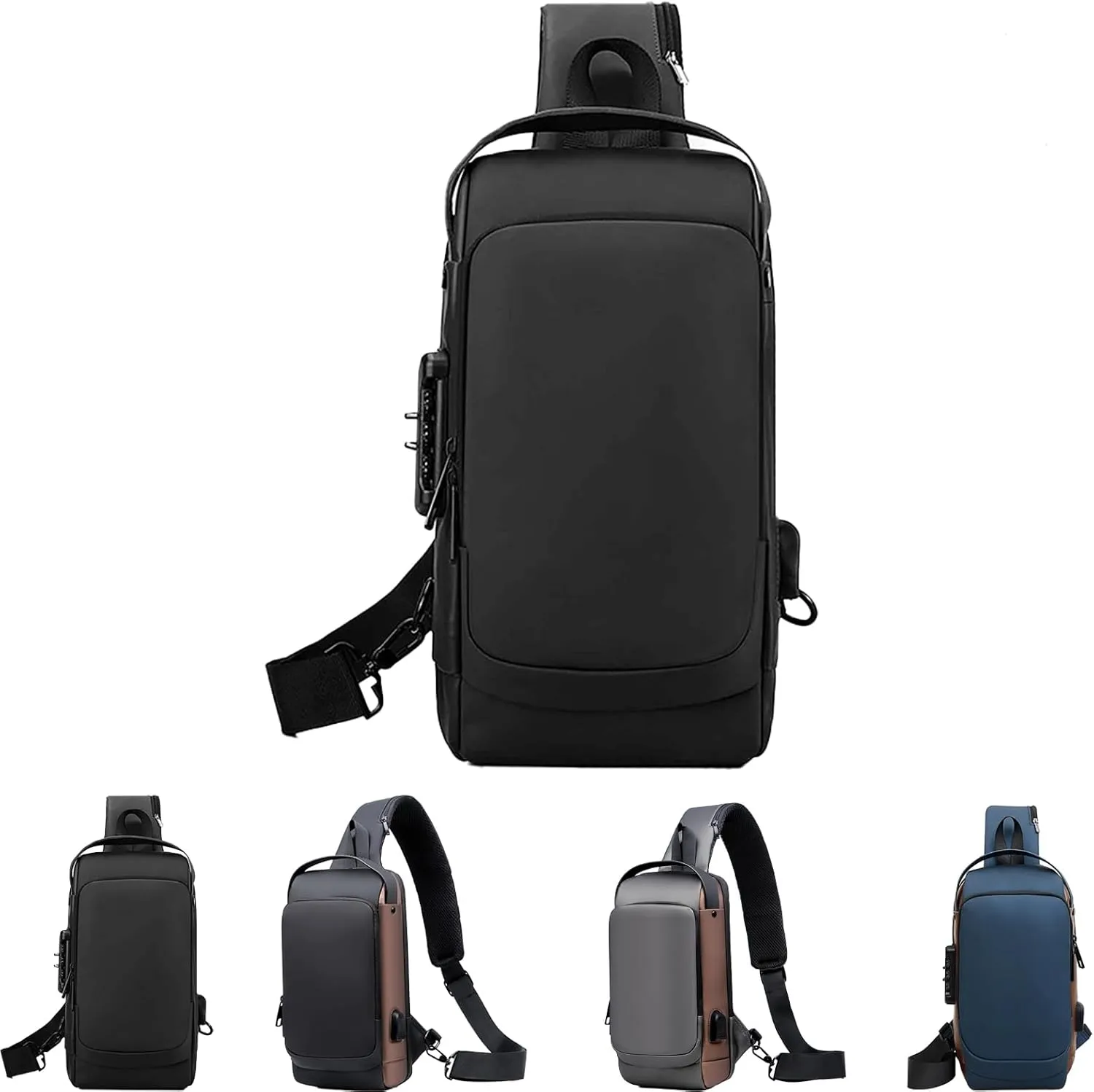 new carbon fiber streamline anti-theft sling bag, Waterproof Shoulder Backpack, Sports Crossbody Bag USB Charging Sport Sling (black)
