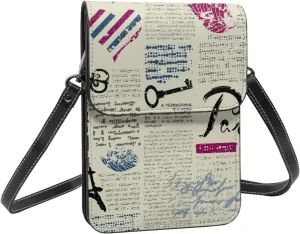 Newspaper Paris Eiffel Tower Romance Retro Crossbody Cell Phone Purse for Womens Lightweight Small Soft Leather Fashion Travel Wallet with Adjustable Strap