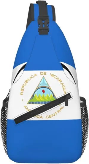 Nicaragua Flag Crossbody Bags Sling Backpack Cross Chest Bag Sports Shoulder Bag Gym Fanny Pack Adjustable Cycling Daypack Diagonally Rucksack for Running