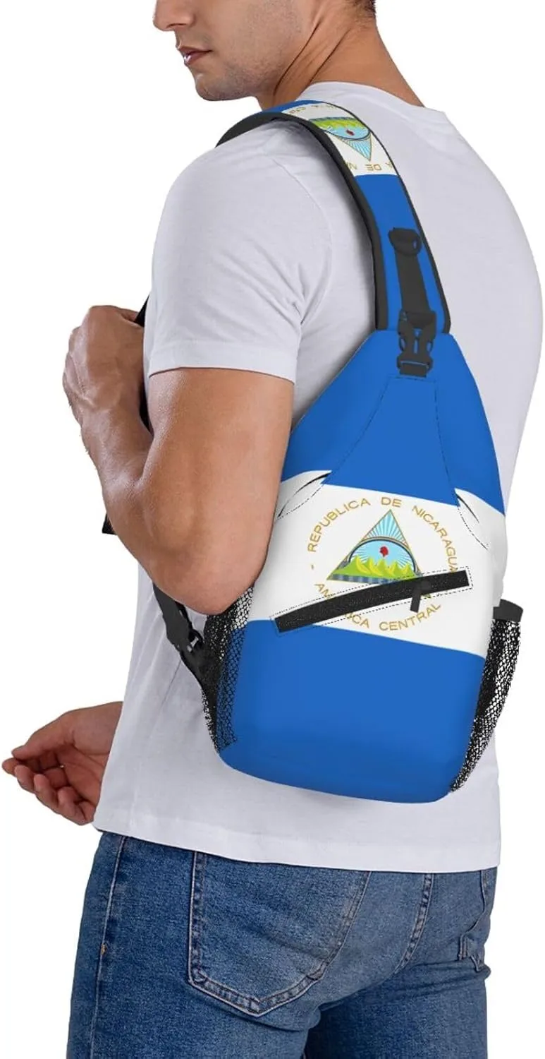 Nicaragua Flag Crossbody Bags Sling Backpack Cross Chest Bag Sports Shoulder Bag Gym Fanny Pack Adjustable Cycling Daypack Diagonally Rucksack for Running
