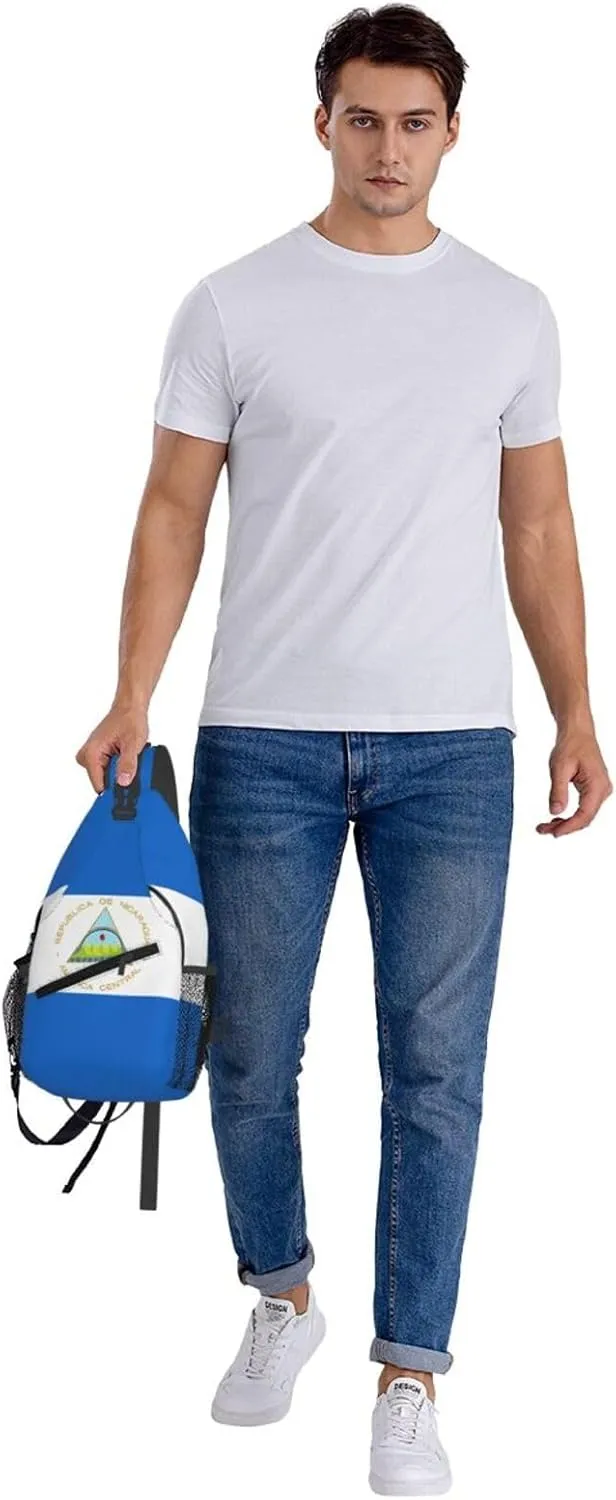 Nicaragua Flag Crossbody Bags Sling Backpack Cross Chest Bag Sports Shoulder Bag Gym Fanny Pack Adjustable Cycling Daypack Diagonally Rucksack for Running