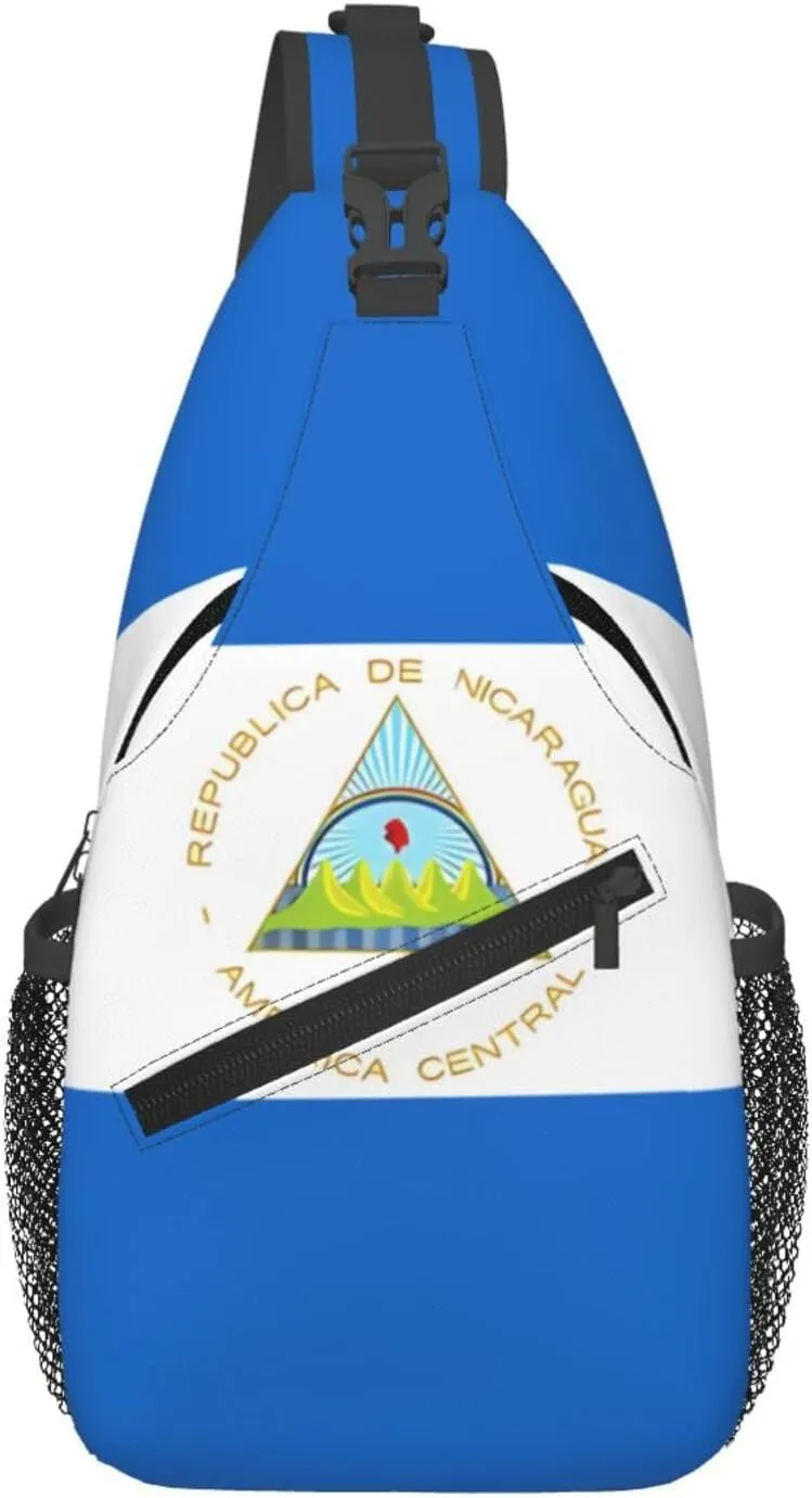 Nicaragua Flag Crossbody Bags Sling Backpack Cross Chest Bag Sports Shoulder Bag Gym Fanny Pack Adjustable Cycling Daypack Diagonally Rucksack for Running