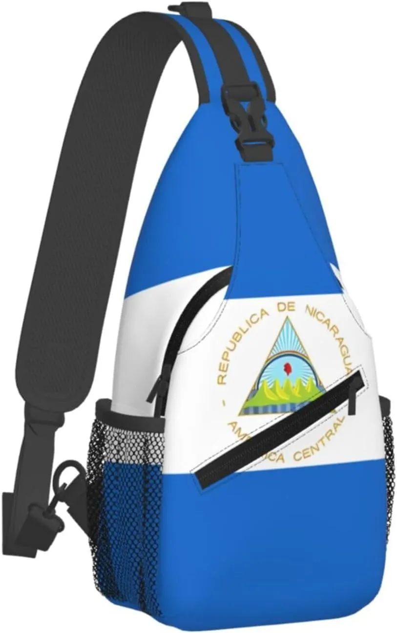 Nicaragua Flag Crossbody Bags Sling Backpack Cross Chest Bag Sports Shoulder Bag Gym Fanny Pack Adjustable Cycling Daypack Diagonally Rucksack for Running