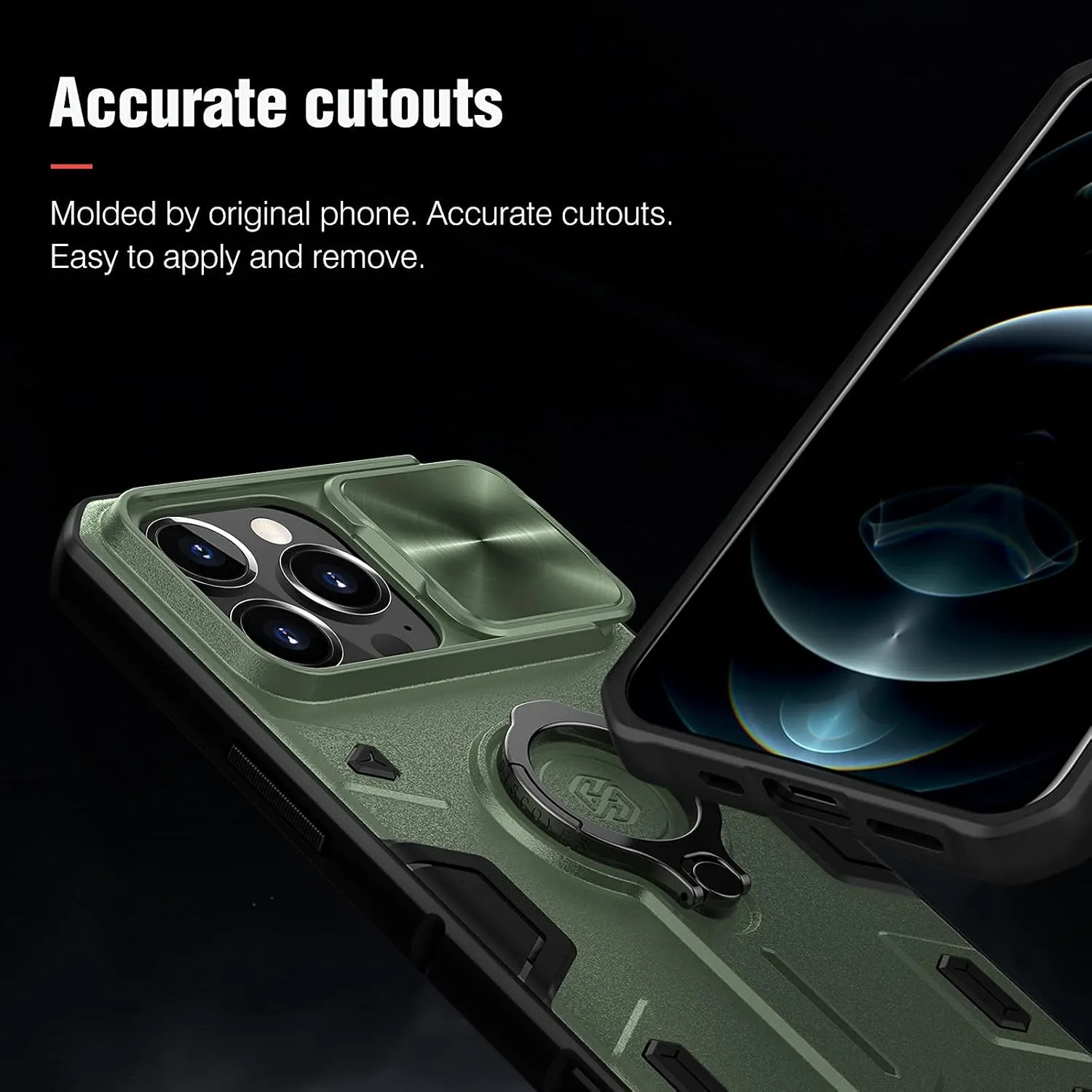 Nillkin CamShield Armor Case Compatible with iPhone 13 Pro Case, [Built in Kickstand & Camera Lens Protector] Shockproof Back Bumper Hybrid Cover Phone Case for Phone 13 Pro 6.1'' Dark Green