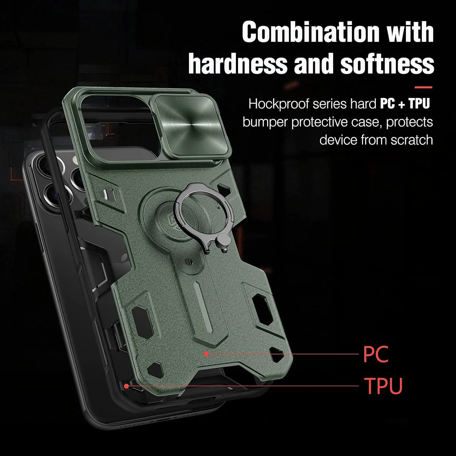 Nillkin CamShield Armor Case Compatible with iPhone 13 Pro Case, [Built in Kickstand & Camera Lens Protector] Shockproof Back Bumper Hybrid Cover Phone Case for Phone 13 Pro 6.1'' Dark Green