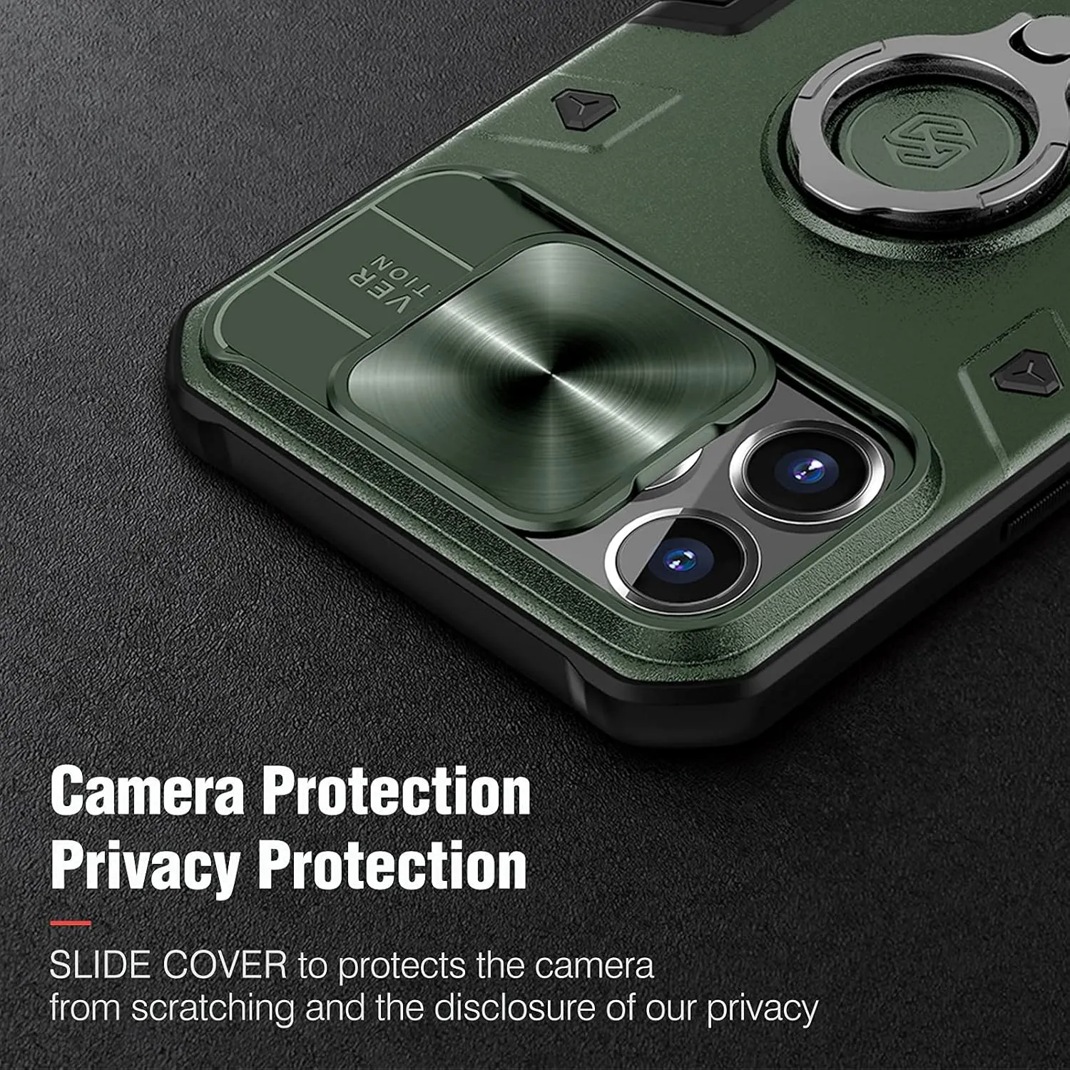 Nillkin CamShield Armor Case Compatible with iPhone 13 Pro Case, [Built in Kickstand & Camera Lens Protector] Shockproof Back Bumper Hybrid Cover Phone Case for Phone 13 Pro 6.1'' Dark Green