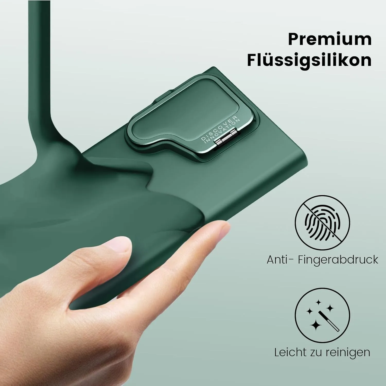 Nillkin for Samsung Galaxy S24 Ultra Case, Silicone Case with Camera Cover, Built-in Camera Stand, Shockproof Protective Phone Case 6.8 Inch, Alpine Green