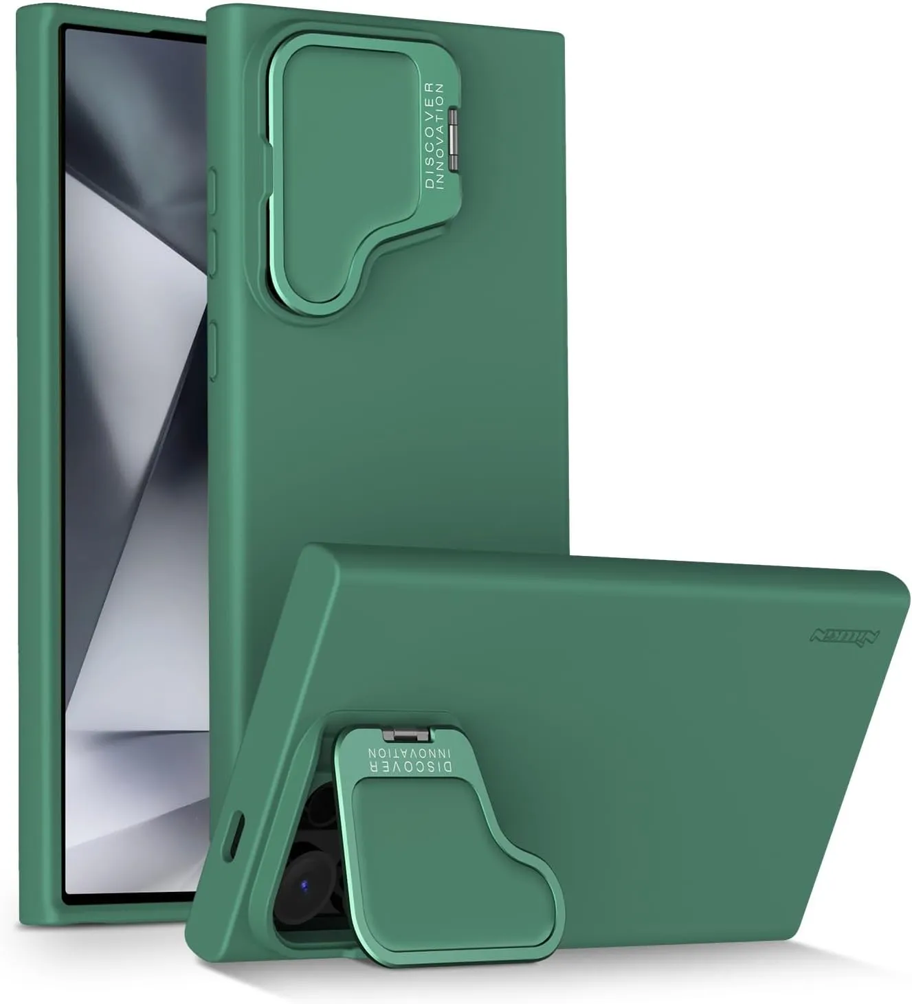 Nillkin for Samsung Galaxy S24 Ultra Case, Silicone Case with Camera Cover, Built-in Camera Stand, Shockproof Protective Phone Case 6.8 Inch, Alpine Green