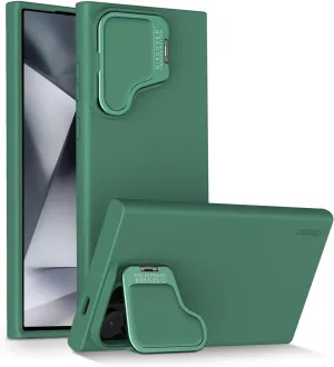 Nillkin for Samsung Galaxy S24 Ultra Case, Silicone Case with Camera Cover, Built-in Camera Stand, Shockproof Protective Phone Case 6.8 Inch, Alpine Green