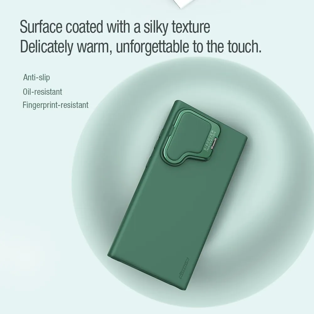 Nillkin for Samsung Galaxy S24 Ultra Case, Silicone Case with Camera Cover, Built-in Camera Stand, Shockproof Protective Phone Case 6.8 Inch, Alpine Green