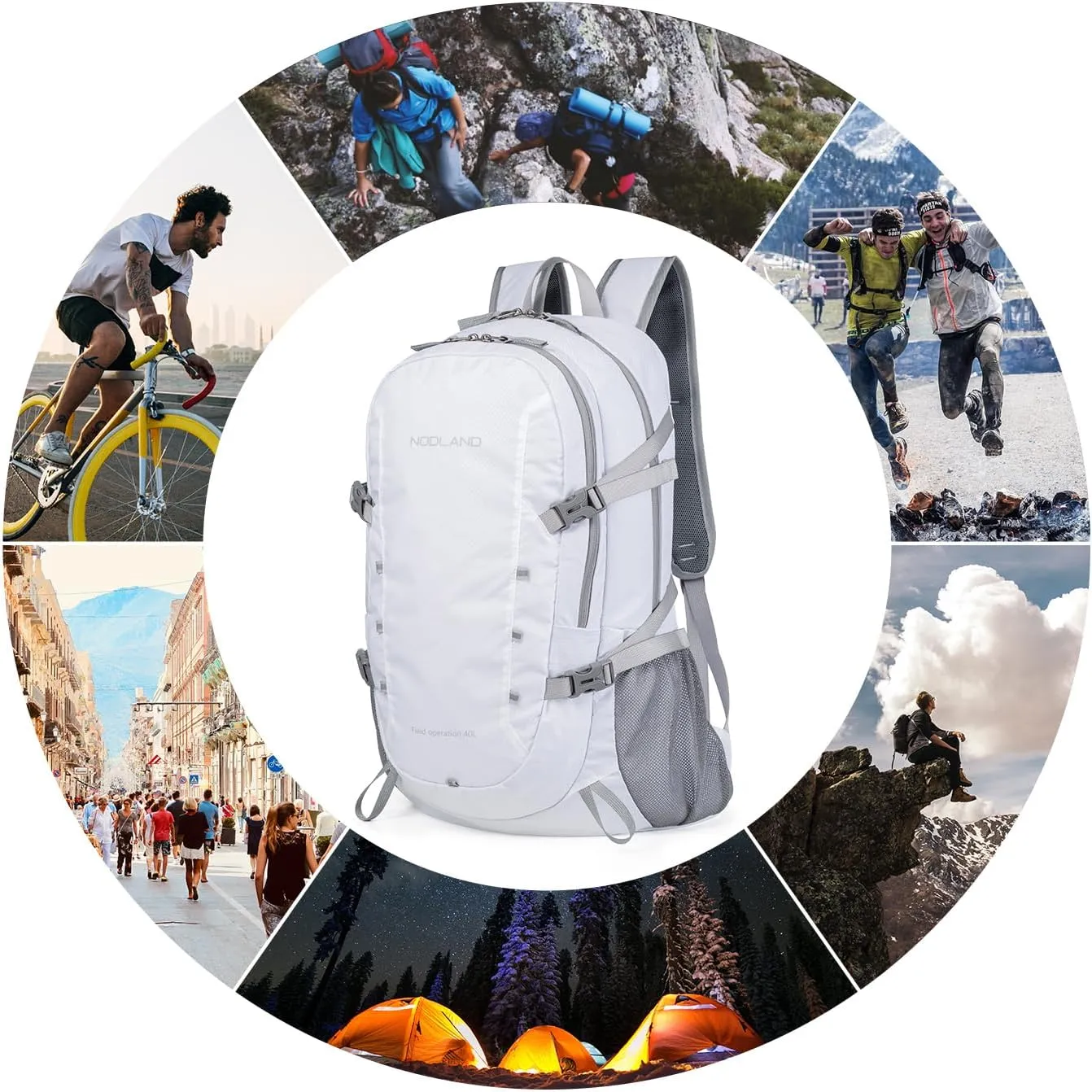 NODLAND Lightweight Backpack, Travel 40L Foldable Water-Resistant Daypack, Hiking Outdoor Camping Rucksack for Men Women
