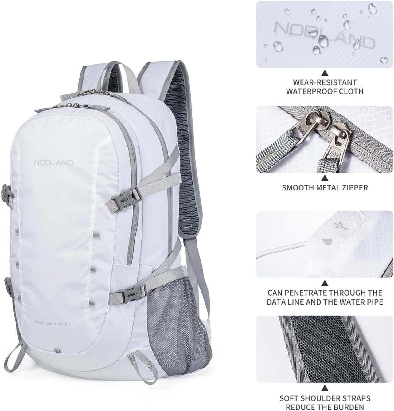 NODLAND Lightweight Backpack, Travel 40L Foldable Water-Resistant Daypack, Hiking Outdoor Camping Rucksack for Men Women
